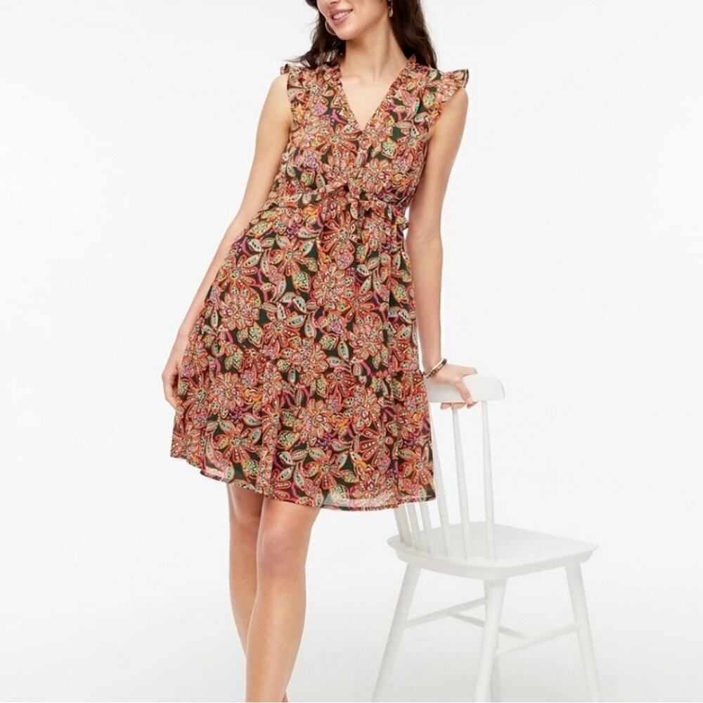 J.Crew Factory Ruffl V-neck Spring Mini Dress Lined Sz 16 Bloggers Favorite